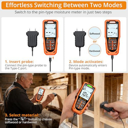 Neoteck 2-in-1 Rechargeable Moisture Meter with 19mm Inductive Depth