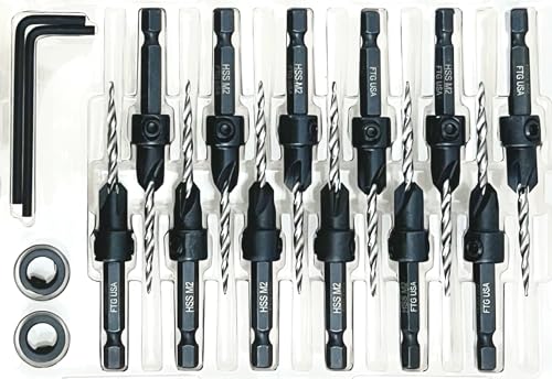 FTG USA 12 Pc #6 (9/64") Countersink Drill Bit Set with Tapered Drill Bits - size: #6, style: Same Sort 12 Pc