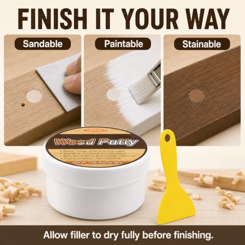DEWEL White Wood Filler Putty, 7 oz Repair Kit with Scraper & Sandpaper