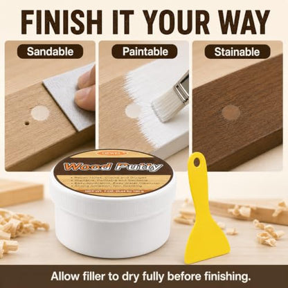 DEWEL White Wood Filler Putty, 7 oz Repair Kit with Scraper & Sandpaper