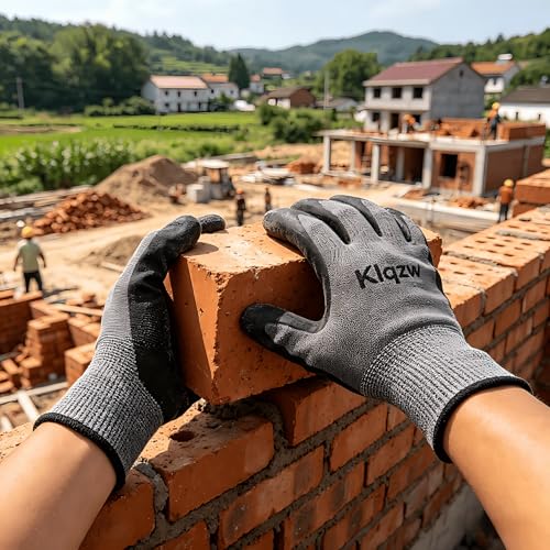 Nitrile Foam Coated Work Gloves for Men and Women, 6 Pairs 15-Gauge Nylon Spandex, 3-Finger Touchscreen Compatible, Oil Resistant Non-Slip Grip, Mechanic Warehouse Construction Gardening, Grey XLarge