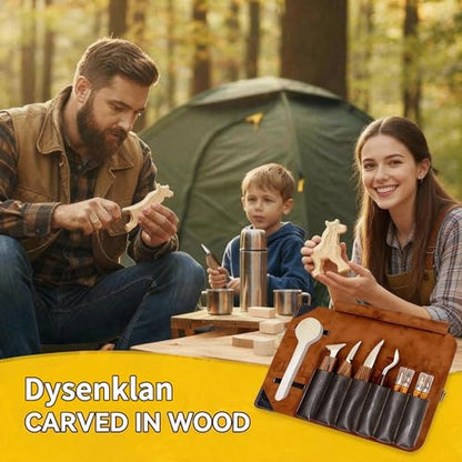 Dysenklan Wood Carving Kit Deluxe-Whittling Knife with PU Storage Bag,4 Wood Carving Knives 4 Detail Knives 6 Blocks, Woodworking Widdle Gift for Beginners Kids Adults Hobby