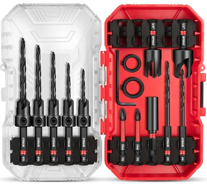 DIYSELF 15 PCS Countersink Drill Bit Set, M2 HSS Bits for Wood