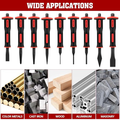 TOOLEAGUE 9Pcs Punch and Chisel Set with Hand Guard