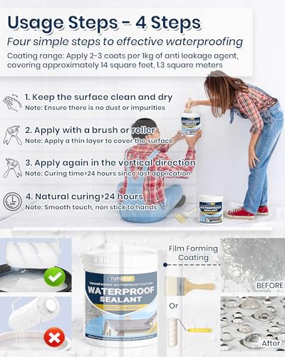 Waterproof Sealant 70 Oz Clear, TUFINEIN Transparent Waterproof Coating Water-Based Invisible Agent Roofs, Walls, Garden, Terraces Indoor & Outdoor - size: 70 Oz