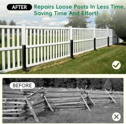 2 Pack Fence Post Repair Kits with Strong One-Piece Steel Anchor & Stakes - color: Black-2pack