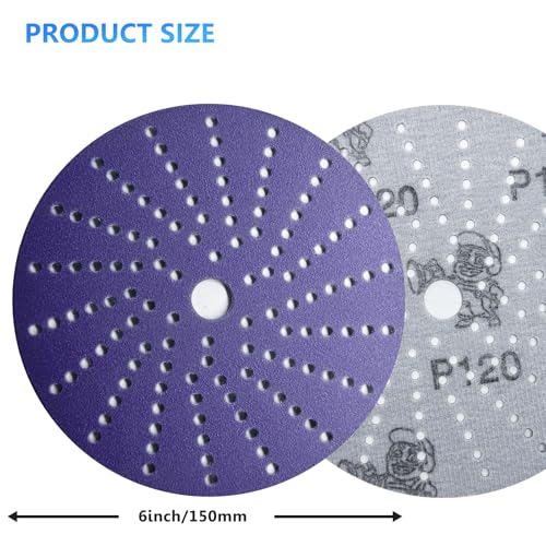 120 Grit, 6 in, 50 Pcs Ceramic Multi-Hole Sanding Disc, Hook and Loop, Premium for Fast Cutting, Film Back for Long Lasting, Premium Option for Metal Wood, Stock Removal, Fine Finishing - style: 6in - 120 Grit