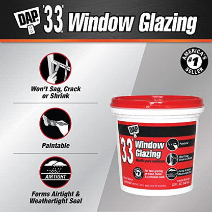 DAP '33' Window Glazing, White, 32 Oz (7079812122) - size: 32 oz