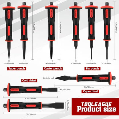 TOOLEAGUE 9Pcs Punch and Chisel Set with Hand Guard