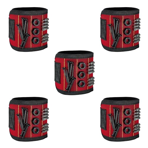 Buyohlic Magnetic Wristband – Holds Nails, Screws with Strong Magnets Tools Handyman, Mechanics, Construction & Home Improvement Gift for dad (Set of 5) - size: Set of 5