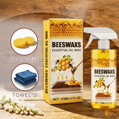 Beeswax Wood Polish Spray, Beeswax Essential Oil Wax, Natural Beeswax Furniture Polish & Wood Cleaner with Sponge and Towel, Upgrade Wood Wax Restorer for Floors, Furniture, Cabinets Tables (2Pcs)
