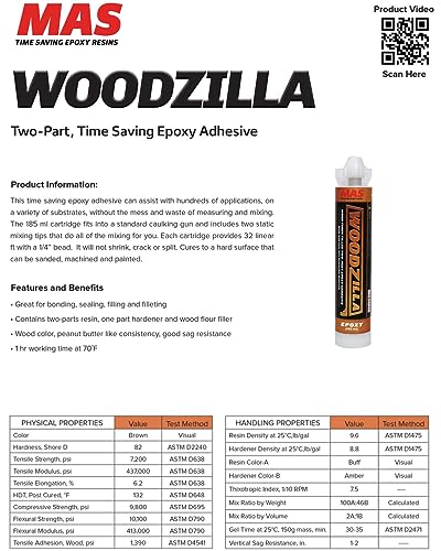 MAS Epoxies Woodzilla Wood-Fiber Filled Epoxy Adhesive, 185 ml - size: Woodzilla, 185ML