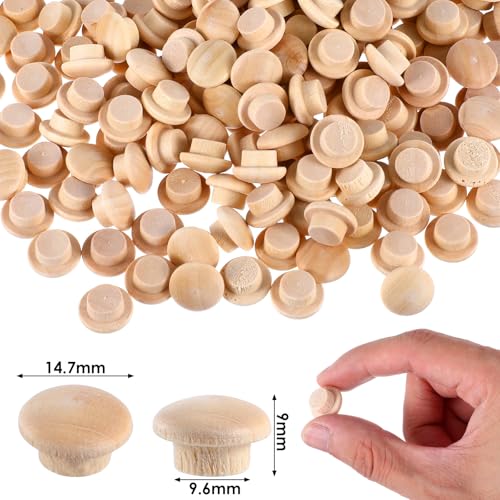 200 Pcs 3/8 Inch Wood Plugs for Screw Holes, Mushroom Plugs Wood Button Round-Head Screw Covers Hardwood Hole Plug for Gap in Locking Tube Furniture Decoration Woodworking