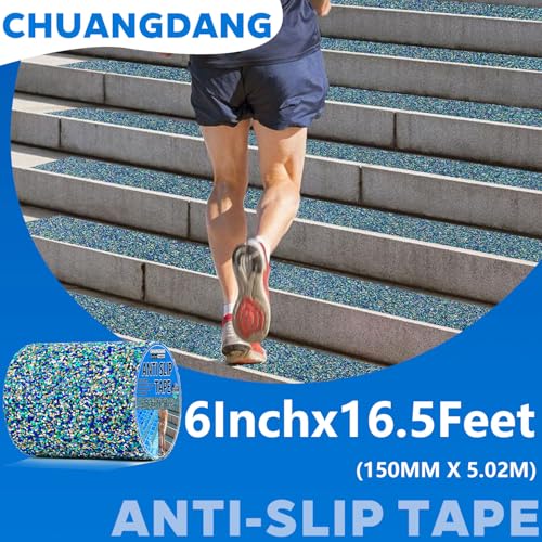 Blue Rubber Anti Slip Tape 6Inchx16.5Feet，Blue Non Slip Tape for Pool,Stair Steps,Bathroom,Trails,tub,Boats,ramp,Stairs Grip Tape,No Skid, High Traction Friction - size: 6Inchx16.5Feet