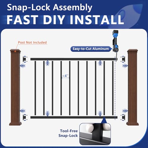 36 in H x 8 ft W Modular Real Aluminum Deck Railing Kit, 2 Panels - color: 4ft Level - 2Pack