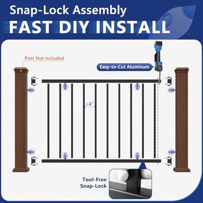 36 in H x 8 ft W Modular Real Aluminum Deck Railing Kit, 2 Panels - color: 4ft Level - 2Pack