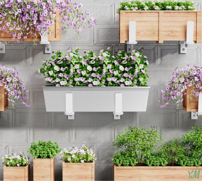 Y&M Adjustable Window Box Brackets 2 Pack, Wall Mount Planter Box Brackets - size: Set of 2- White