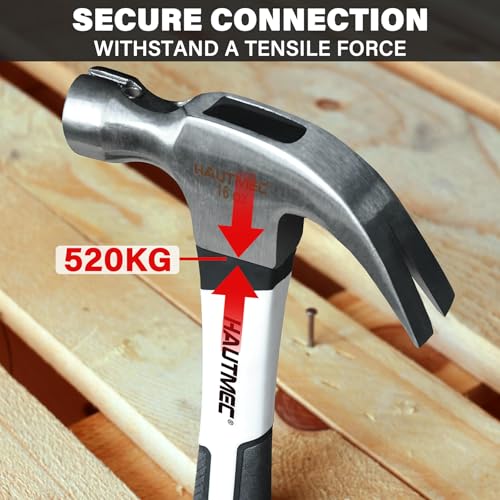 HAUTMEC 16 oz Claw Hammer, Drop Forged Claw Hammers with Magnetic Nail Holder and Firberglass Handle, Curved Jaw of Nail Puller, Smooth Face, HTMAM25003 - color: 16oz Claw Hammer