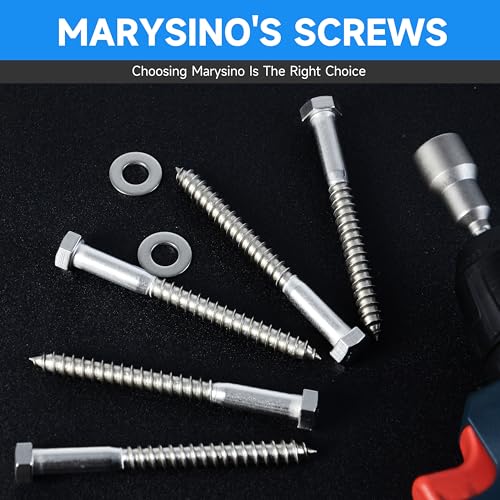 (15-Set) 1/4 x 4 Lag Screws, Stainless Steel Heavy Duty Hex Head Lag Bolts for Wood, Commercial/Industrial Grade 1/4 Bolts, Mounting Screws Bolts Kit, Bright Finish by Marysino - color: Silver, size: 1/4 x 4"