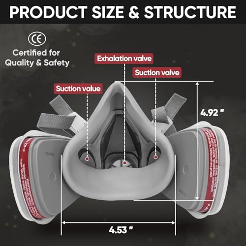 TICONN Reusable Respirator Mask with Filters, Gas Mask with Anti Fog Safety Glasses, Anti-Dust Half Face Cover Respirator