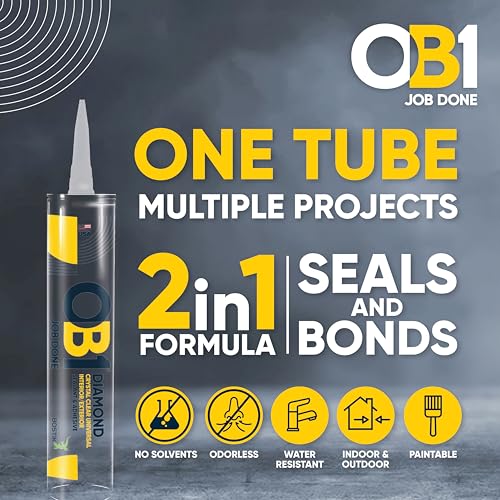 OB1 Universal Caulk Sealant & Adhesive Diamond Crystal Clear 10.1oz | Professional Grade All-in-One Advanced Hybrid | Water Resistant Internal & External | Shrink Crack & UV Resistant | 1 Cartridge - color: Clear, size: 10.1oz (Pack of 2)