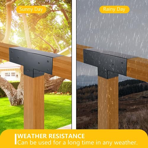 4x4 Pergola Brackets Kit, 3-Way T Shape, 3.58 x 3.58 in, 2 Pack - color: T-shape 3-Way--2Pack