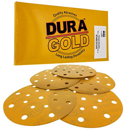 Dura-Gold 6" Gold Sanding Discs, 600 Grit, Box of 50, Hook & Loop, 17 Hole - size: 600-Grit