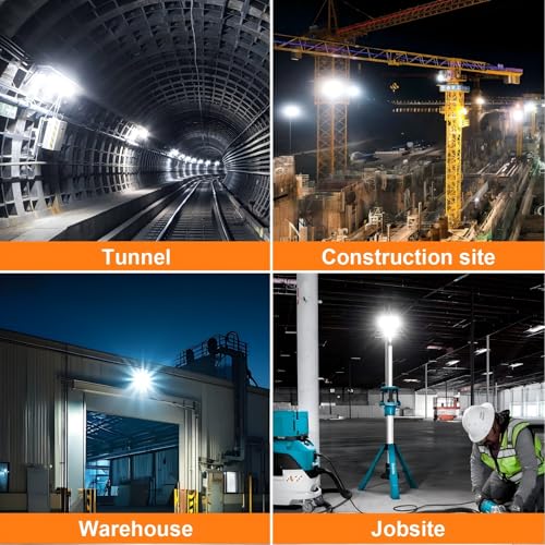 LED Temporary Work Light 100W, 15000Lm, 5000K Daylight White, Portable, Connectable LED Worksite Light with Hook, IP65 Dustproof and Waterproof, Suitable for Wet Locations and Construction Sites