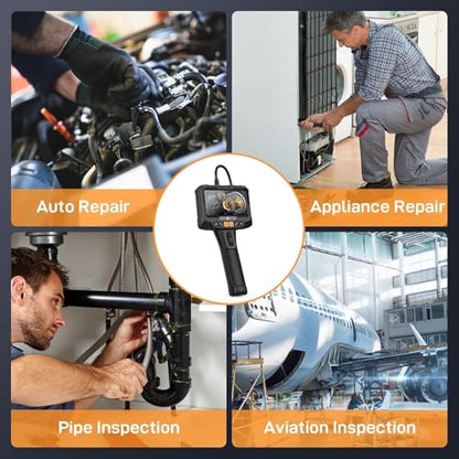 Articulating Industrial Borescope with Light, 360° Endoscope Inspection Camera with Articulated Probe, 1280P Flexible Mechanic Fiber Optic Snake Scope Cam for Wall Automotive Engine Inspect-5FT