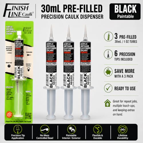 30mL Pre-Filled Precision Caulk Applicator Black, 3-Pack - color: Black