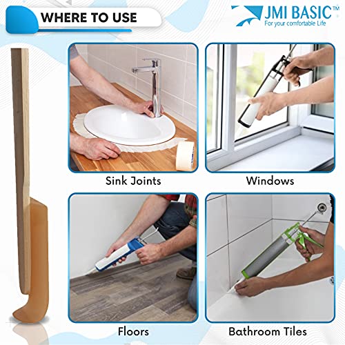 JMIBASIC Round Caulk Finishing Tool - 4 Size Sets - Radius Smooth Grout Silicone Applicator for Curved Edge - Urethane Rubber Sealant Caulking Spatula Spreader - Bamboo Handle Grip