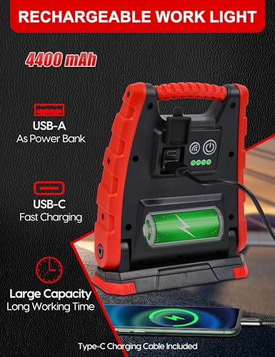 Adiding 4400mAh Rechargeable LED Work Light, Portable Underhood Work Lights - color: Red