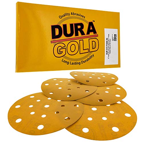 Dura-Gold 6" Gold Sanding Discs, 1000 Grit, Box of 50, Hook & Loop, 17 Hole - size: 1000-Grit