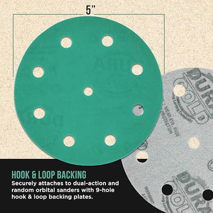 Dura-Gold 2000 Grit 5" Green Film Sanding Discs, 9-Hole Pattern, Box of 50 - style: 2000 Grit