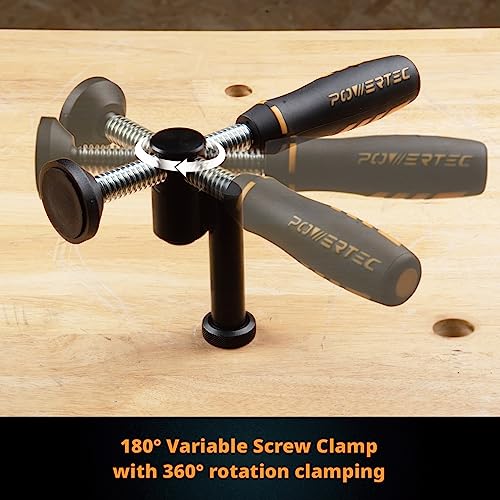 POWERTEC 71774 180° Variable Screw Clamp, Quick-Acting Swivel, Fits 3/4" Bench Dog Holes, Woodworking Clamps Series - 1 Pack - style: 180° dog hole clamp with swivel