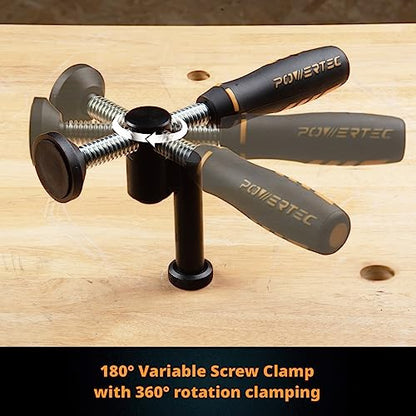POWERTEC 71774 180° Variable Screw Clamp, Quick-Acting Swivel, Fits 3/4" Bench Dog Holes, Woodworking Clamps Series - 1 Pack - style: 180° dog hole clamp with swivel
