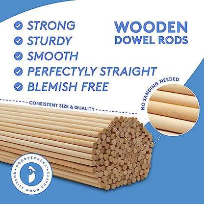 Dowel Rods Wood Sticks Wooden Dowel Rods 3/16 x 24 Inch Unfinished Hardwood Sticks for Crafts and DIYers 100 Pieces by Woodpeckers - color: Pack of 100, size: 3/16" x 24" Dowels