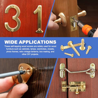 MECCANIXITY 35 Pcs Brass Screws, M2.5 x 16mm Solid Slotted Round Head Self-Tapping Wood Screw Fasteners for Woodworking Furniture Repair Photo Frame Drywall Home Appliances, Gold - size: M2.5 x 16mm