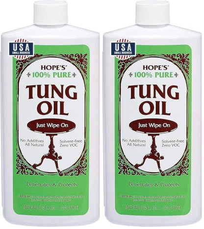 HOPE'S 100% Pure Tung Oil, Food Safe, Premium Waterproof Natural Wood Finish and Sealer for Indoor and Outdoor Projects,16 Fl Oz, 2 Pack