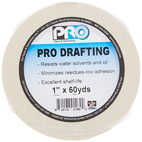 ProTapes Pro Drafting Flatback Paper Industrial Grade Masking Tape, 60 yds Length x 1" Width (Pack of 1) - size: 1" Width