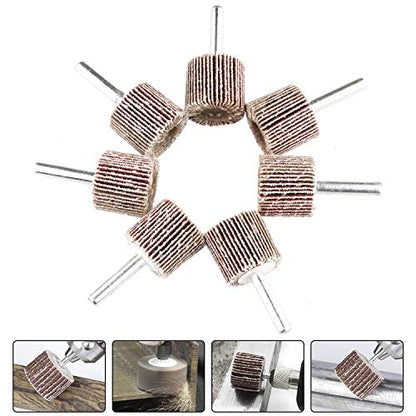 1" x 1" x 1/4" Shank Mounted Flap Wheels, 80 Grit Aluminum Oxide Mounted Abrasive Grinding Tool - 10 Pack