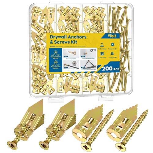Vibit Self Drilling Drywall Anchors, Heavy Duty Wall Anchors for Drywall, Metal Dry Wall Anchors and Screws Kit, Carbon Steel Sheetrock Anchors with #6 x 1 3/8" Screws, Picture Hanging Kit, 200 Pcs - size: 200 Pcs