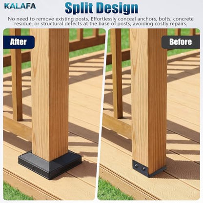 4-Pack Aluminum 4x4 Deck Post Base Cover, Split Post Trim Black - color: Black Minimalist Style