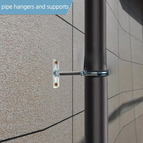 2 Sets Premium 6 Inch Adjustable Pipe Metal Bracket，Heavy Duty Galvanized Iron Stove Pipe Hanger Strap，Wall Support Chimney Round Split Ring Dryer Vent Hose Duct PVC Holder，with All Mounting Screws