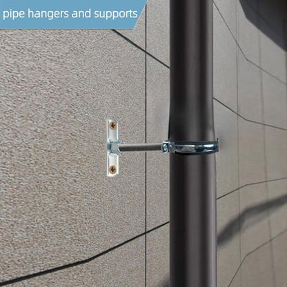 2 Sets Premium 6 Inch Adjustable Pipe Metal Bracket，Heavy Duty Galvanized Iron Stove Pipe Hanger Strap，Wall Support Chimney Round Split Ring Dryer Vent Hose Duct PVC Holder，with All Mounting Screws