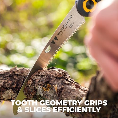 Woodland Tools Duralight Folding Saw – Curved Pruning Saw with Hardened Steel Blade, 3-Position Lock, Soft Grip Handle – Manual Tool for Tree Trimming, Branch Cutting, and Yard Work - style: Compact Duralight Folding Saw