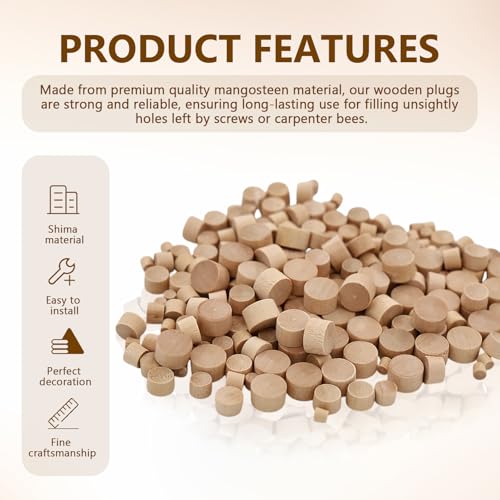 200PCS 4-Sizes Wood Plugs for Screw Holes Wood Plug, for Holes in Locking Hole Tube Furniture, Suitable for Furniture, Table and Chair Legs, Cabinet Reserved Holes, 3/16 in, 5/16 in, 3/8 in, 1/2 in