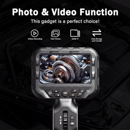 Dual Lens Articulating Borescope,0.24In Endoscope Camera with Light,5.3FT - size: Dual lens