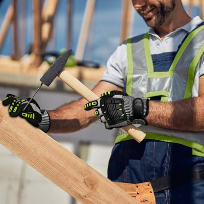 Impact Reducing Work Gloves for Men - ANSI Cut Level A5 with TPR Knuckle Guards & Shock Absorption, Nitrile Coated Palm for Maximum Grip, Heavy Duty for Construction, Warehouse, Auto Repair (L) - size: Large