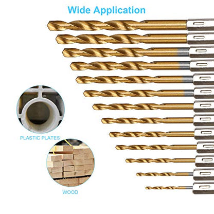 19 Pcs HSS Titanium Twist Drill Bit Set - 1/16"-1/4" Hex Shank Quick Change